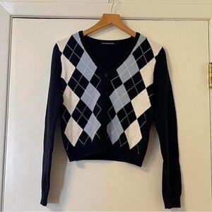 Brandy Melville Navy and White Argyle Cardigan